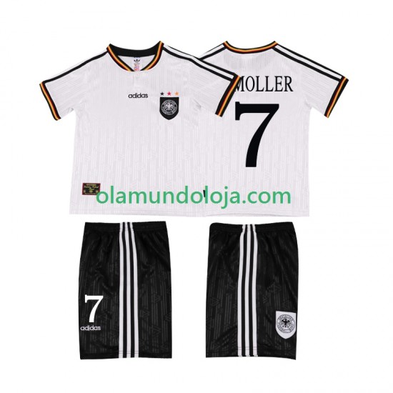 Camisola Alemanha Moller 7 1996 Retro Criança Equipamento Primeiro Manga Curta